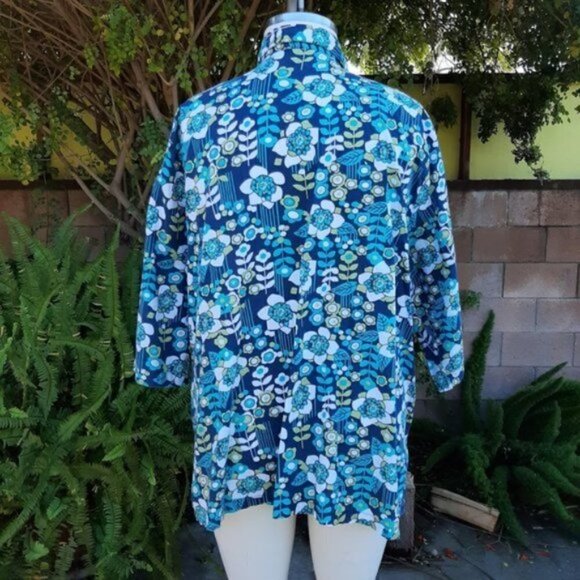 Liz & Me Blue/Green Floral Button Down Shirt 3X - Picture 5 of 11